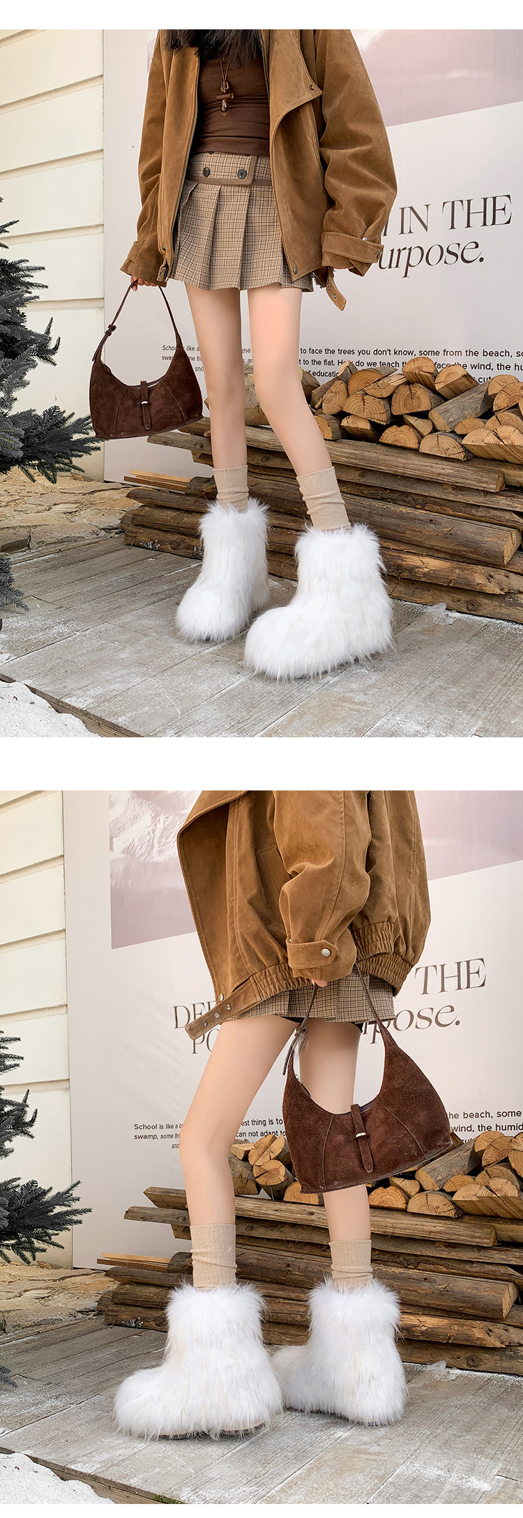 Boot nữ cổ thấp lông trắng đế xuồng tăng chiều cao mùa đông — màu đen chi tiết 14