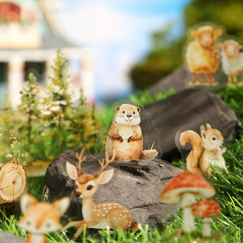 Beautiful Day Animal Landscape PET Sticker Pack Animal and Habitat Series Hand Account Material Decoration Collage