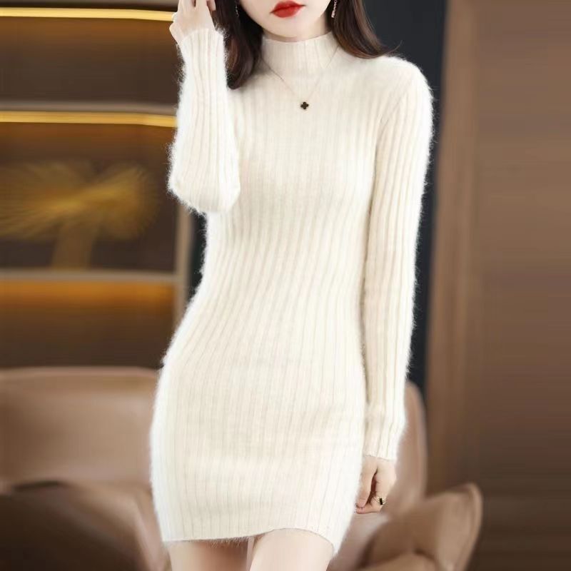 New Design Anti-Mink Wool Sweater for Women, Half-High Collar, Mid-Length Knit Dress, Bodycon Sweater, Slim-Fit Top New Design Anti-Mink Wool Sweater for Women, Half-High Collar, Mid-Length Knit Dress, Bodycon Sweater, Slim-Fit Top