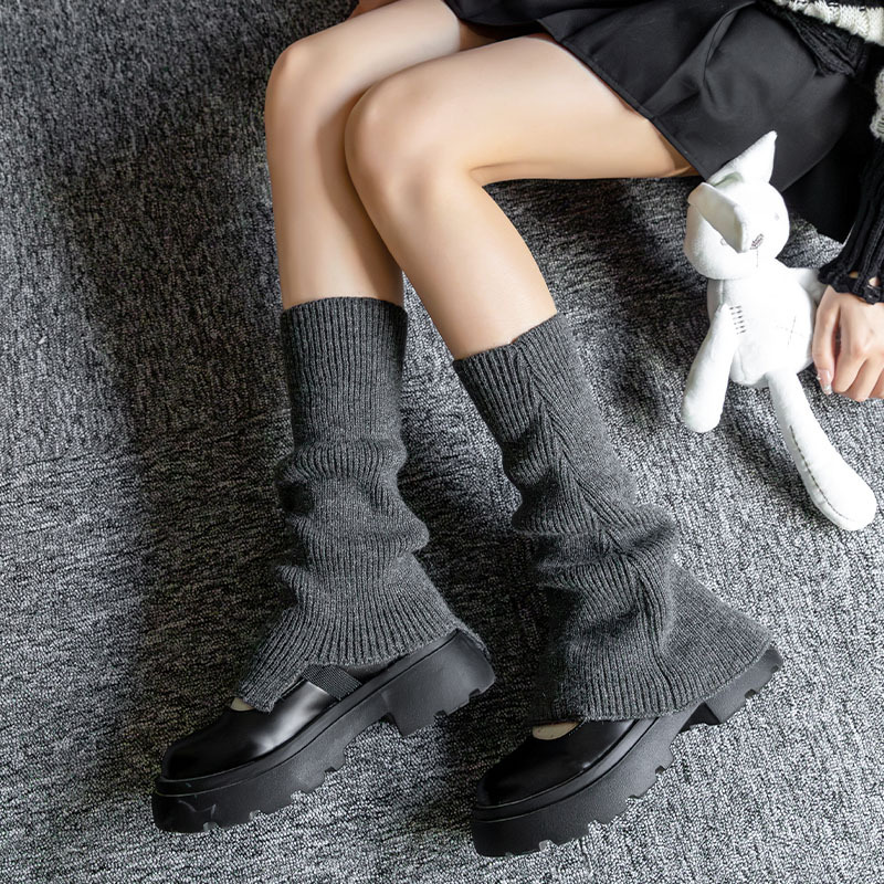 襪套女秋冬針織韓系闊腿黑白色小腿襪套甜酷辣妹風JK潮流堆堆長襪