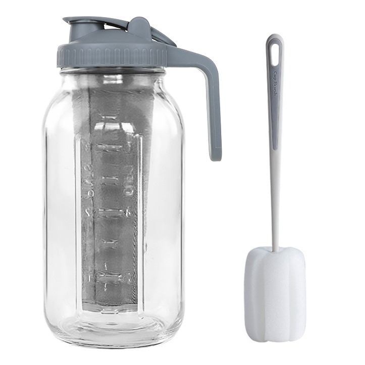 Al por mayor transfronterizo 64oz botella de bebida de taza de agua botella de jugo de frutas boca ancha botella de Mason con tapa de mango 32oz botella de bebida