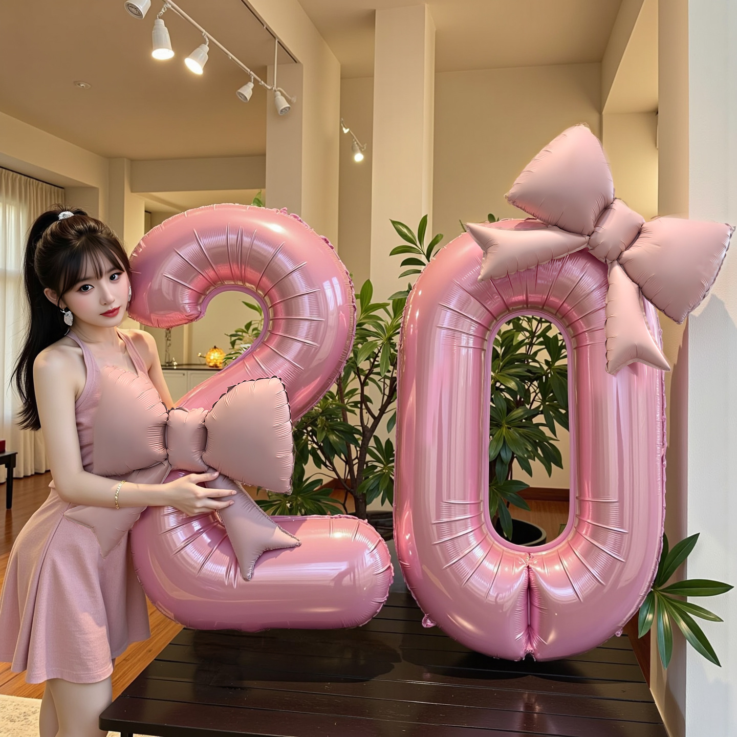 Accesorios para sesión de fotos de cumpleaños número 10 de niña: Globos con números y lazo rosa, decoraciones para fiestas infantiles._voghion.com