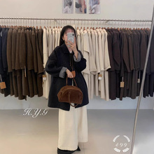 韩国冬季小个子宽松显瘦中长款羊毛双面羊绒大衣外套女撞色设计