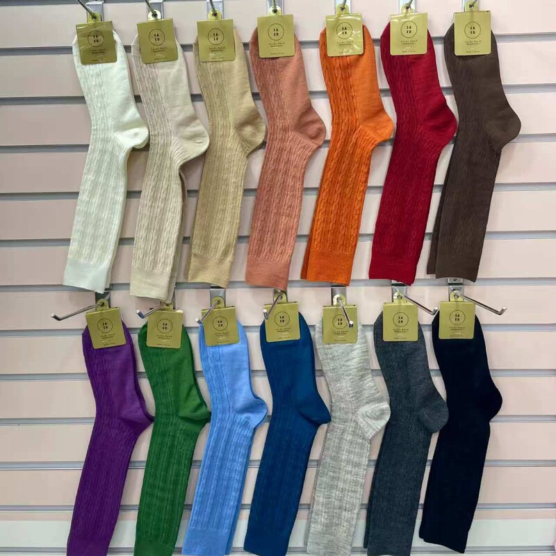 [Yang Wool Socks] Hemp Pattern Candy Color Mid-High Women's Cotton Socks Korean Dongdaemun Popular Fashion Saed