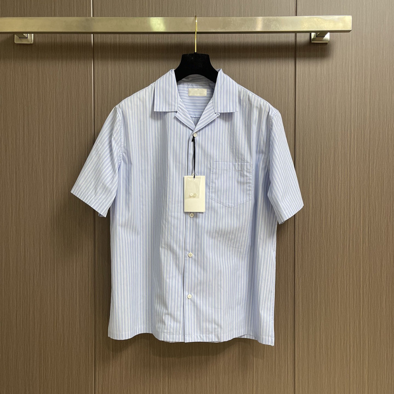 European Goods 2026 Spiral Embroidery Bowling Shirt Short-Sleeve Shirt Men's Striped Shirt High-End Private Domain Dropshipping