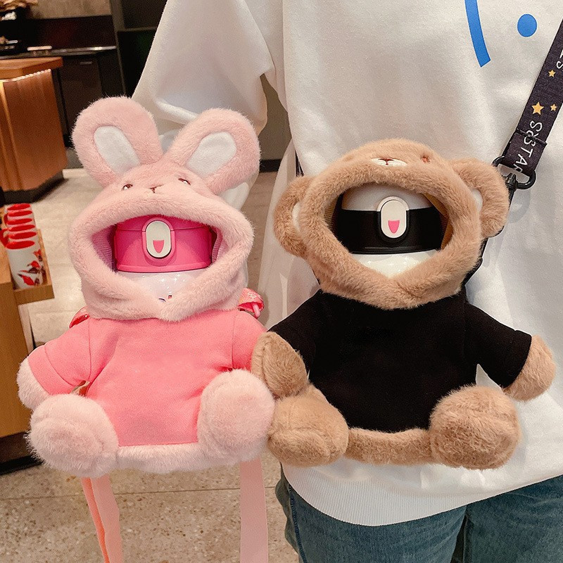 Children's Thermos Cup Cover, Cute for Girls, Super Adorable and Good-Looking Cup Cover, Water Cup Ins Plush Bear Large Capacity Cup Cover