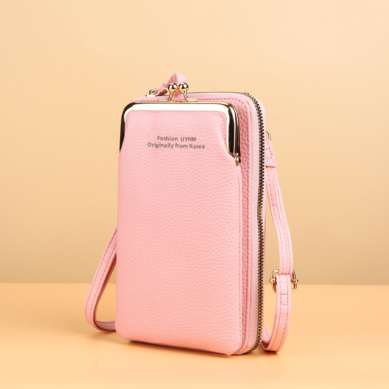 Nuevo bolso del teléfono móvil Bolso pequeño de las mujeres Cartera de cremallera vertical Patrón de lychee de moda japonesa y coreana Bolso bandolera multifuncional
