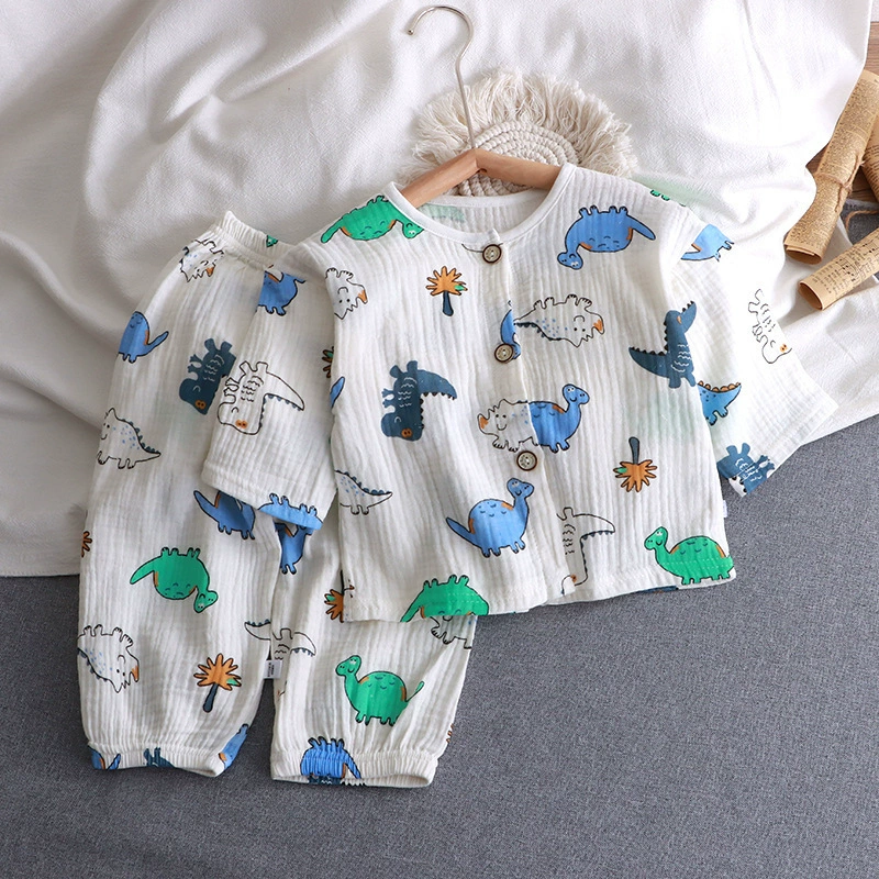 Children's summer thin set for boys, cotton gauze pijama, children's clothing