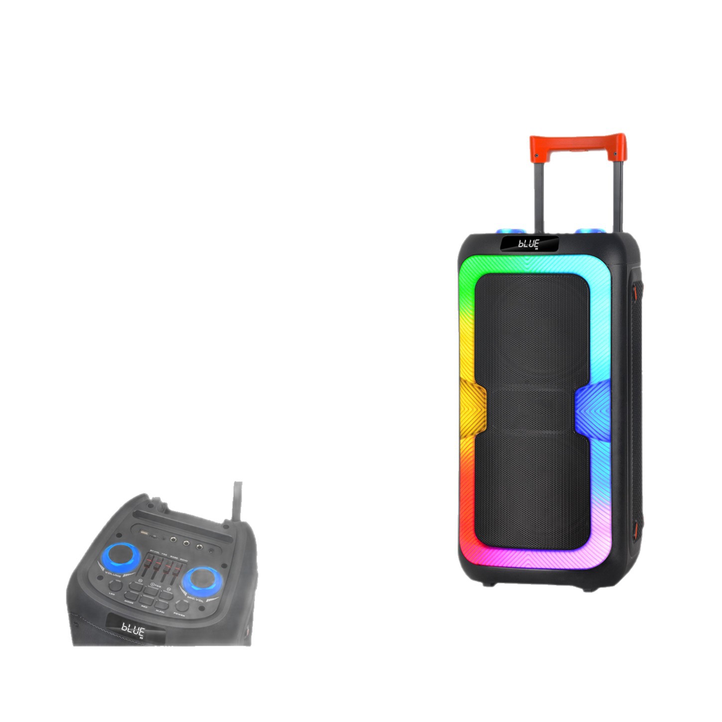 Subwoofer pesado colorido barra de tracción de sonido al aire libre doble 8 pulgadas alto volumen 2 micrófonos móviles inalámbricos Bluetooth