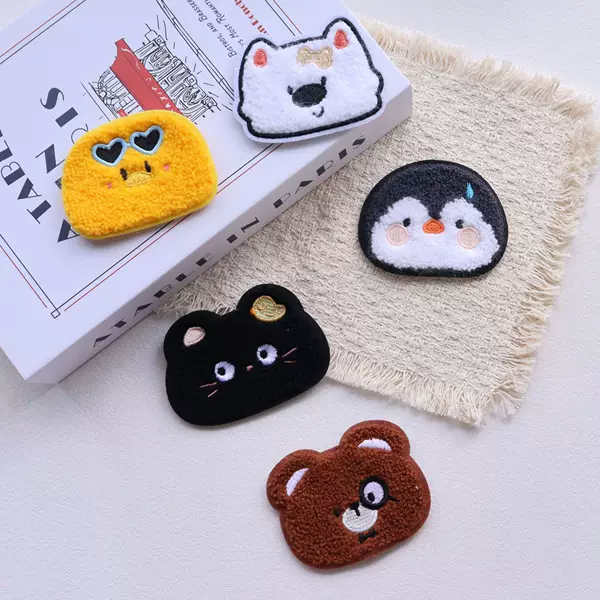 Wholesale Cute Pet Animal Seamless Embroidery Bangs Stickers, Soft and Adorable Cartoon Girl Hair Magic Stickers, Hair Accessories