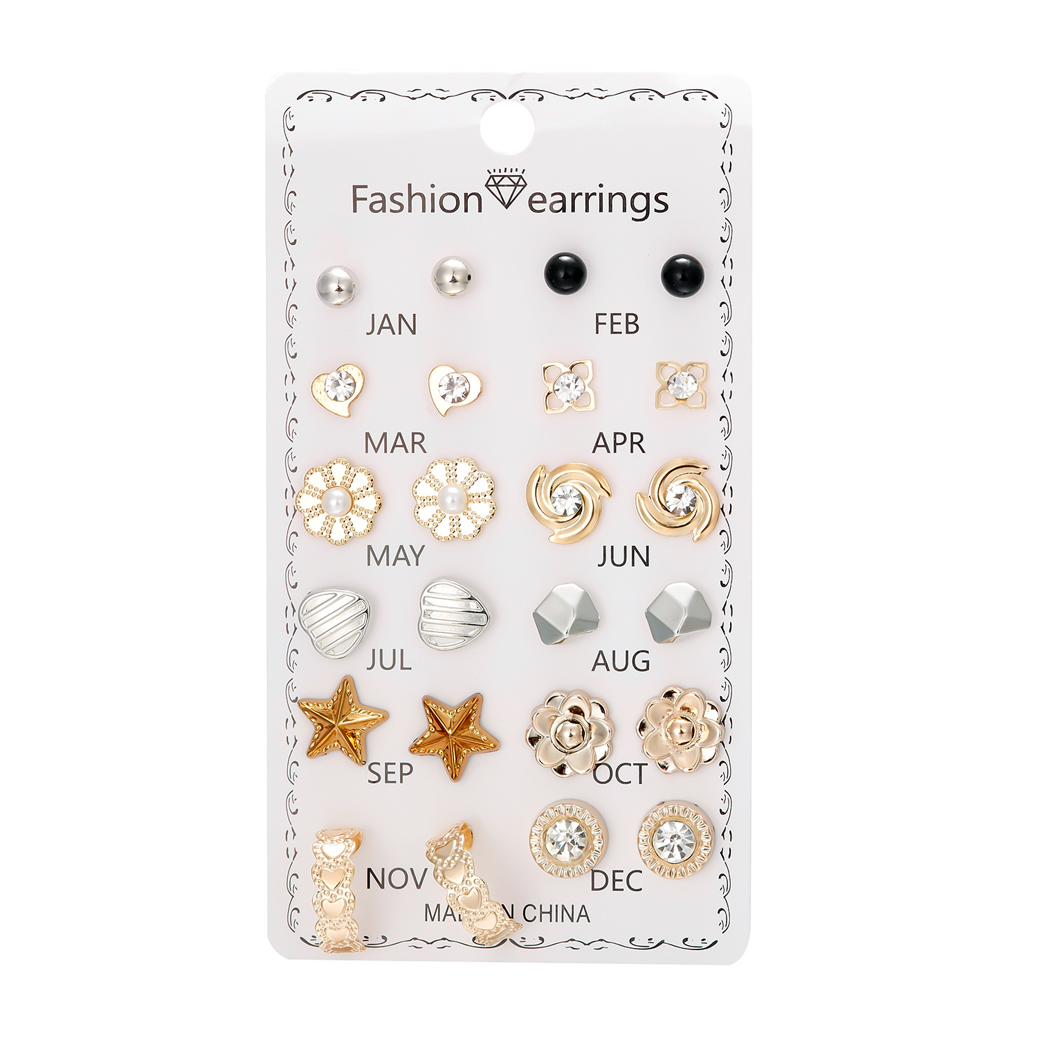 Set de aretes florales con perla y diamantes
