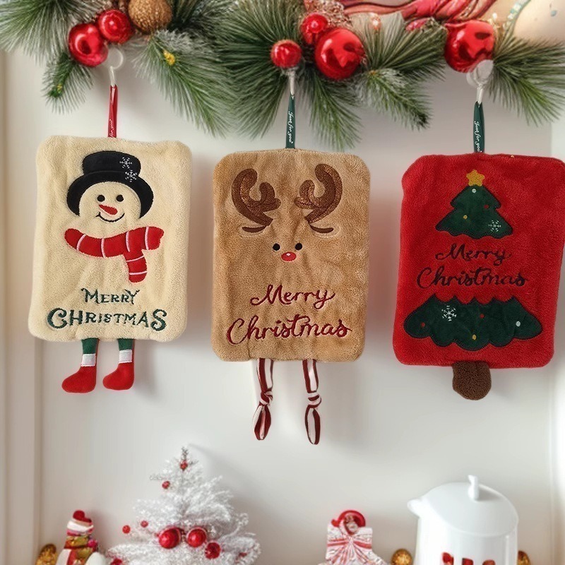 クロスボーダー新しいクリスマスハンドタオル吊り下げ厚みのあるコーラルベルベットキッチンバスルーム吸水速乾雑巾ハンドタオル|undefined