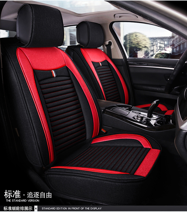Five-Seater Car Seat Covers, Universal for All Seasons, Linen Seat Covers, Fabric Car Cushions, Fully Enclosed Car Seat Pads