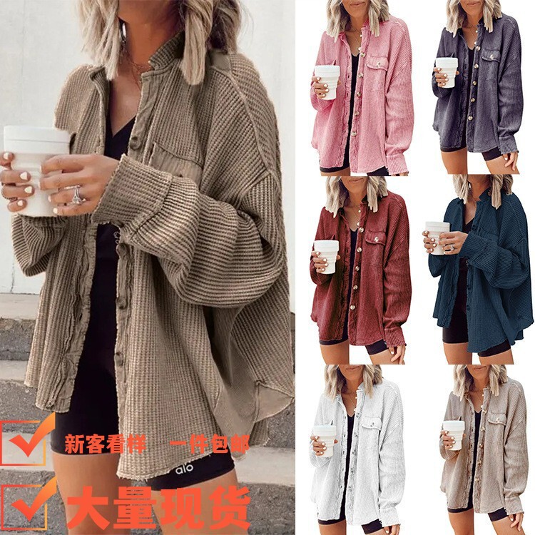 2023 European and American Cross-Border Autum New Outwear Fashion Casual Lapel Flap Pocket Pants Splicing Asymmetrical Shirt Jacket for Women
