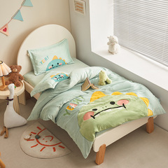 A類牛奶絨繡花單被套三件套寶寶絨卡通幼兒園床單被套冬季雪花絨