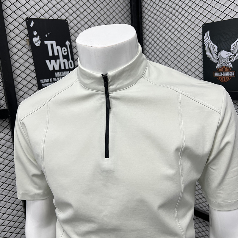 Men's Summer Sports T-Shirt Style High Neck Zipper Short Sleeve Fashionable Trendy Loose Top_viptrois.com