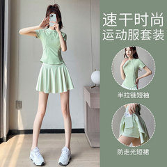 バドミントンのスポーツのスーツの女性2025新型の夏のテニスのスカートのランニングのヨガの服の氷の糸の速乾のフィットネスウェア