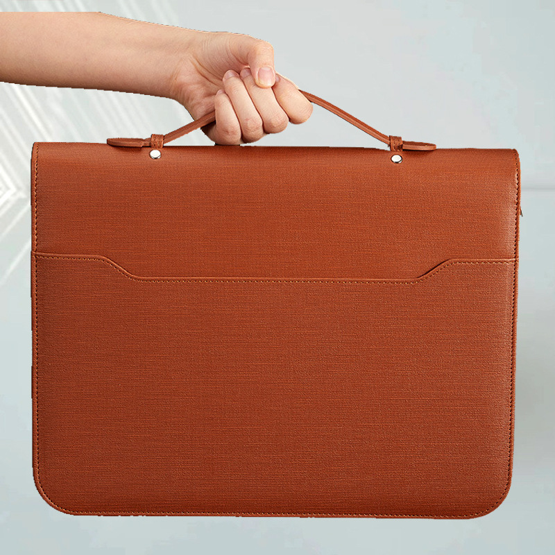 Nueva carpeta multifuncional A4 carpeta de gerente de oficina de negocios carpeta de cuero con bolsa de cremallera de computadora en stock
