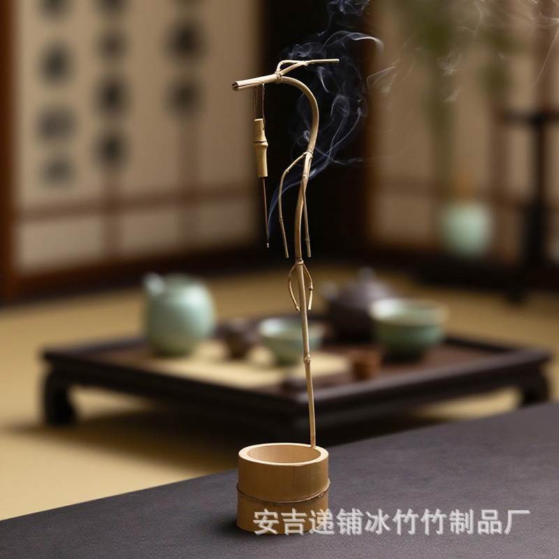 竹制龙挂香 中式摆件 创意日式禅意茶室书房酒店竹编插花花篮倒挂|undefined