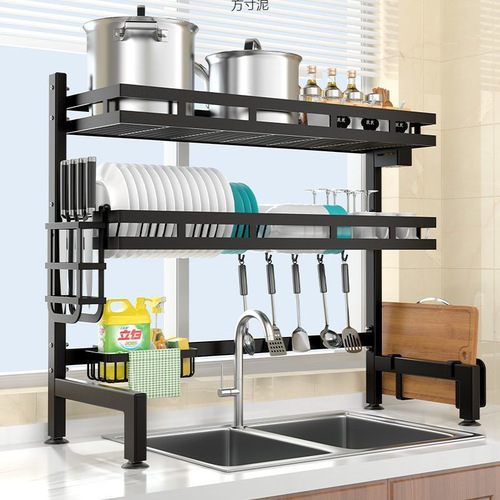 Kitchen water storage rack for countertops, dish and plate organizer—perfect for placing bowls and dishes above the sink or on the vegetable basin; also serves as a convenient draining and stacking solution.
