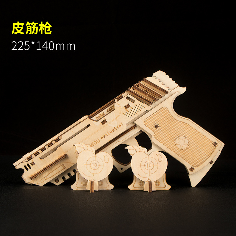 Banda de goma de pelo continuo pistola de madera 3D rompecabezas 3D bloques de construcción pistola de juguete hecho a mano DIY juguete educativo de los niños regalo para hombres