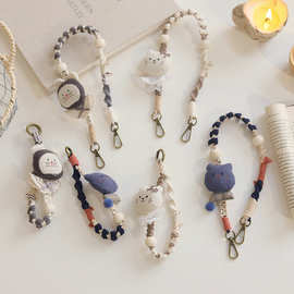 2026新款原创手工编织斜挎背带韩系可爱猫咪手机挂绳手机链钥匙扣