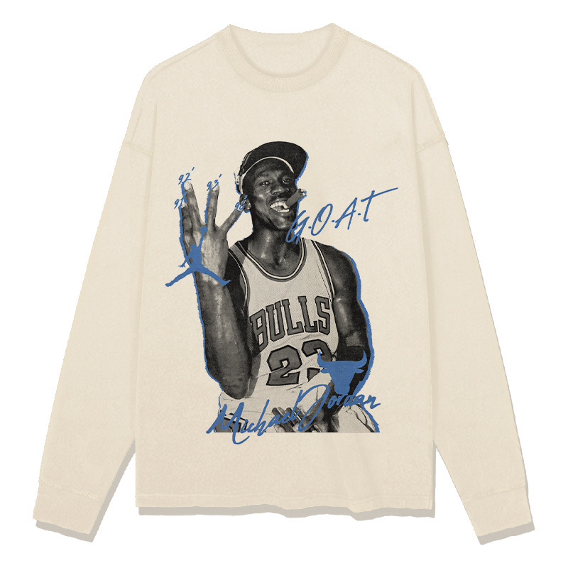 BC American Style Retro Air Legendary Printed Short-sleeved T-shirt All-match Casual Heavy-duty Long-sleeved Round Neck Hooded Sweatshirt