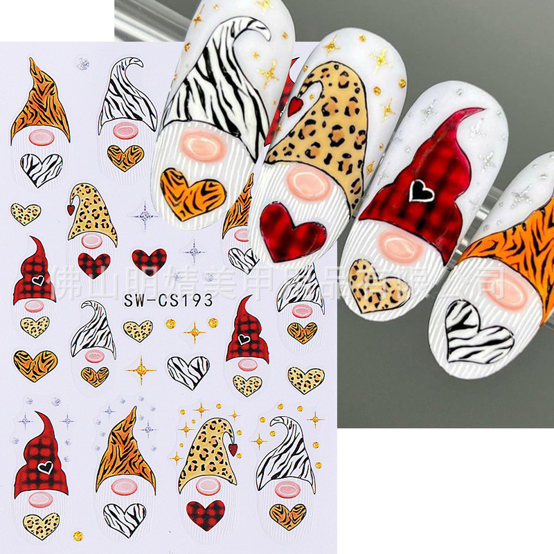 New Cross-border Nail Art Stickers Ins Style Love Leopard Dwarf Cartoon Guardian Elves Valentine's Day Nail Stickers