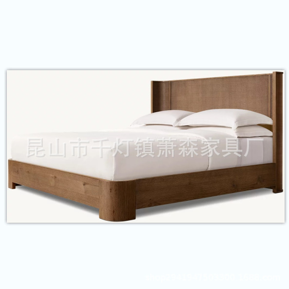 Rh American-Style Solid Wood High-End Luxury Villa Bedroom Solid Wood Bed King-Size Bed