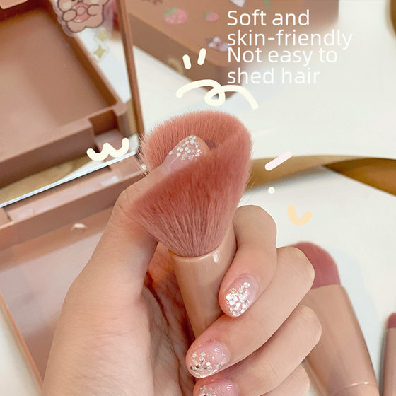 Portable 5 Pct Makeup Brush Travel Set with Mirror Mini Multifunctional Powder Brush Foundation Eye Shadow Brush