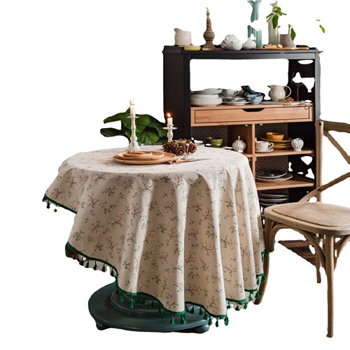Yimanqiyun tablecloth floral print tablecloth cotton and linen round fabric small round table INS style