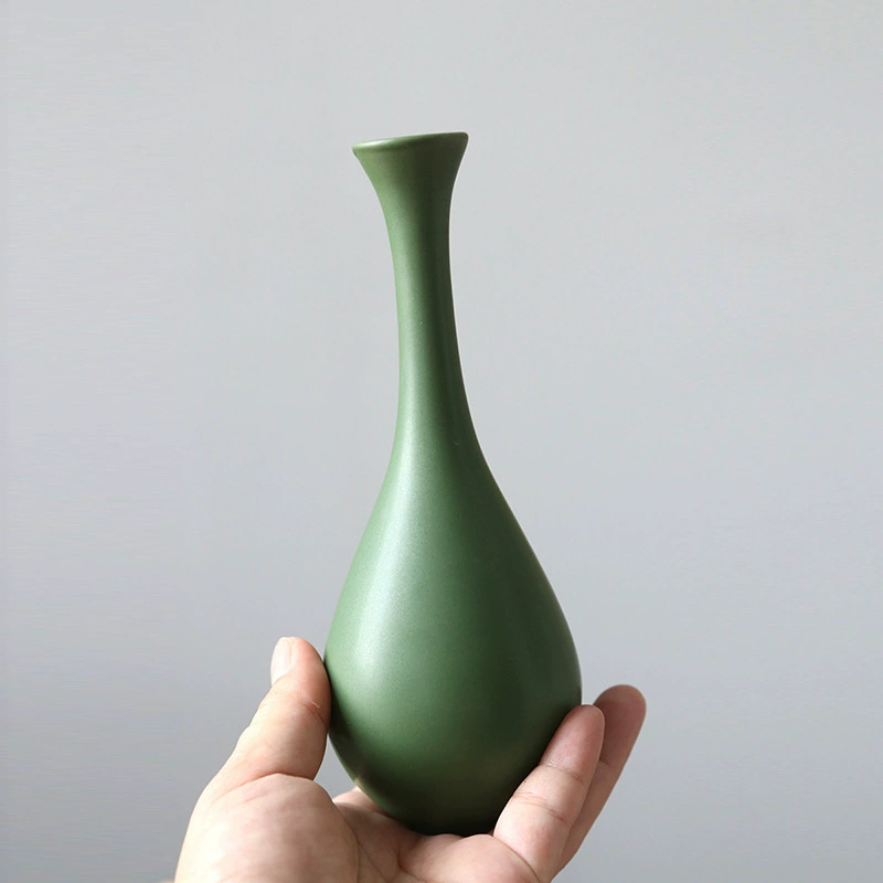 Jingdezhen производитель оптовая продажа керамическая маленькая ваза стиль дзэн китайский дом декор простая компоновка сухих цветов зеленый