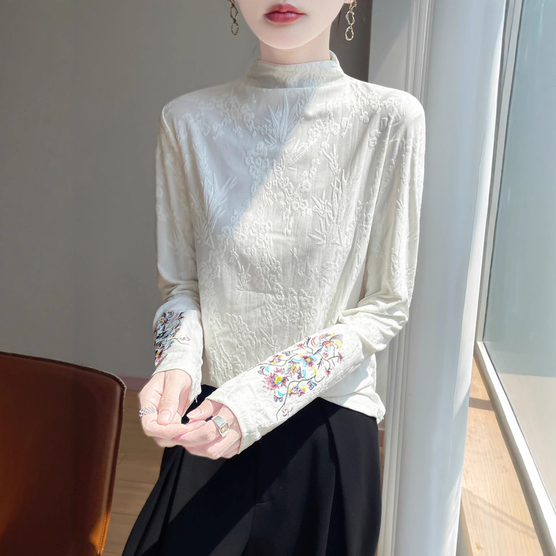 Designer Chinese-Style Embroidered Knitwear, Fine Worsted Fabric, Niche Chinese-Style Autumn and Winter Tops