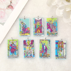 Cross-border best-selling two-sided acrylic colorful tarot cards 22 pieces, earrings, necklace, keychain, bag pendant