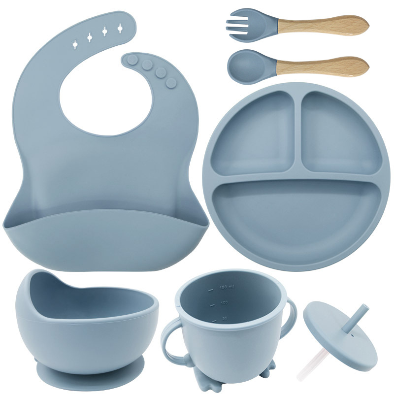 Juego de vajilla de silicona para niños, vajilla para alimentación maternoinfantil, plato de comida, tazón de comida, bebé aprende a comer, plato separado