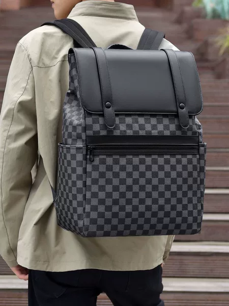 New cross-border business backpack, men's backpack, classic plaid design, travel backpack, laptop backpack, wholesale