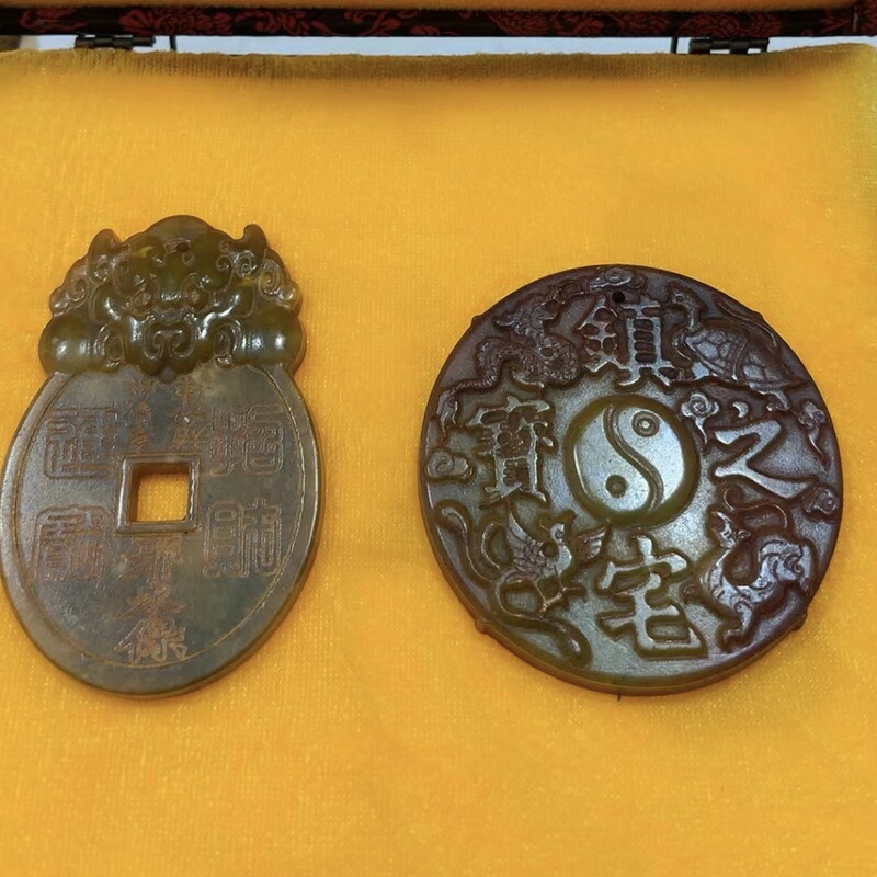 直播供货仿古做旧工艺品岫玉做旧 古风配饰 福字吉祥套盒玉牌批发|undefined