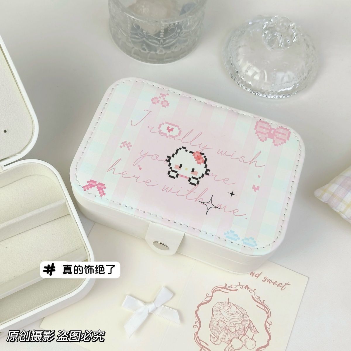 Pink Sweetheart Kitten Jewelry Box Large Capacity Exquisite Earrings Storage High-End Jewelry Storage Box Portable and Good-Looking