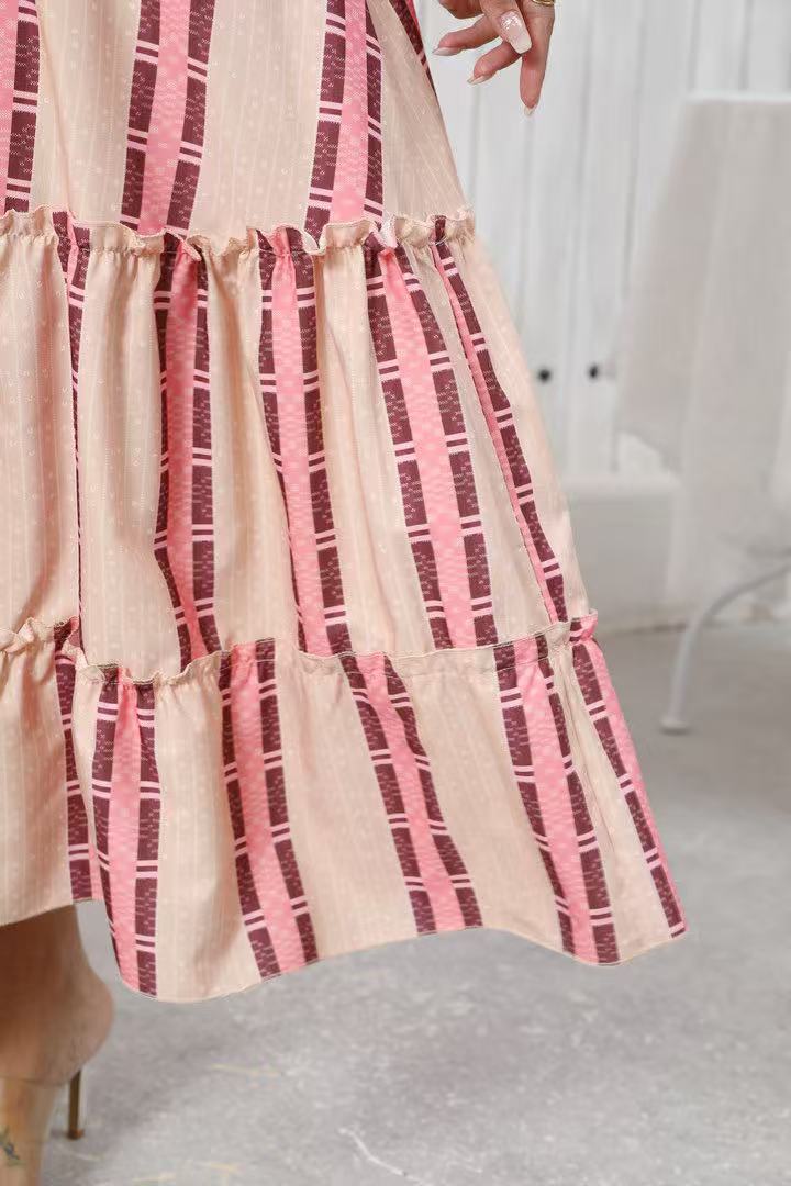 Real Shot Of Cross-border Foreign Trade 2025 Summer New Bohemian Resort Style Printed Flared Skirt For Women_ecoleips.com