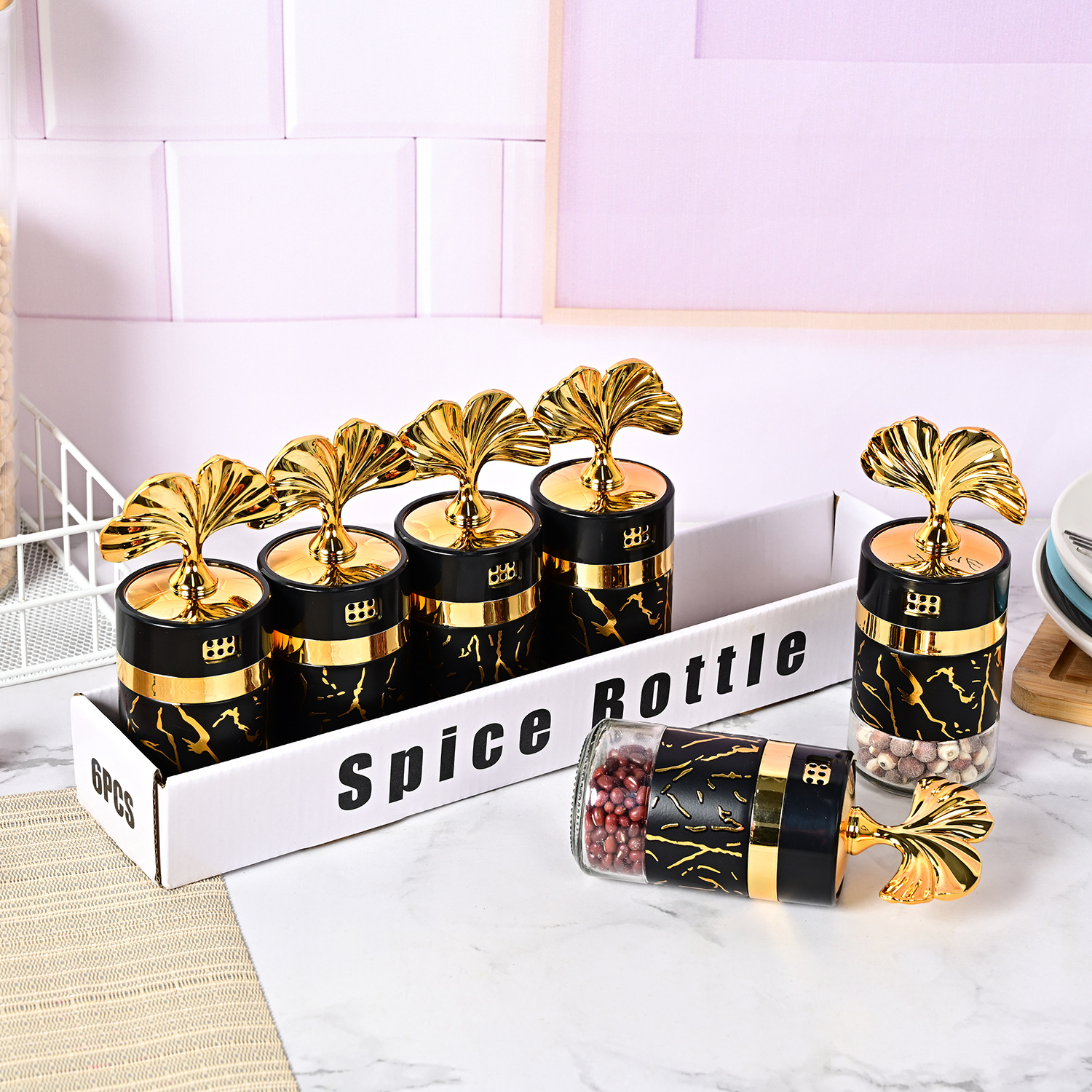 Amazon nuevo hogar cocina a prueba de humedad de vidrio sellado condimento botella cocina sabor sal condimento botella traje