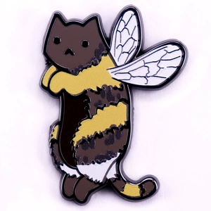 Bee kitten badge kawaii animal enamel pin