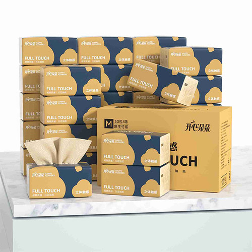 Wholesale 300 sheets, 30 packs of natural color tissue paper, large pack, virgin bamboo pulp napkins, embossed household natural color tissue paper