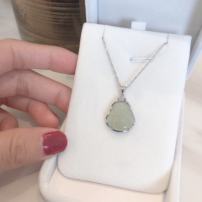 和田玉小佛 葫芦项链 S925银项链加包边 时尚锁骨链礼物代发|ms