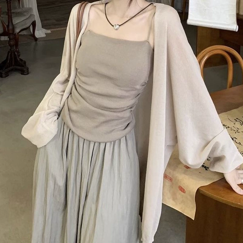 Топ женская свободная ленивая вязаная кардиган с ледяным шелком летняя дизайнерская рубашка с рукавами средней и длинной тонкой курткой для волос