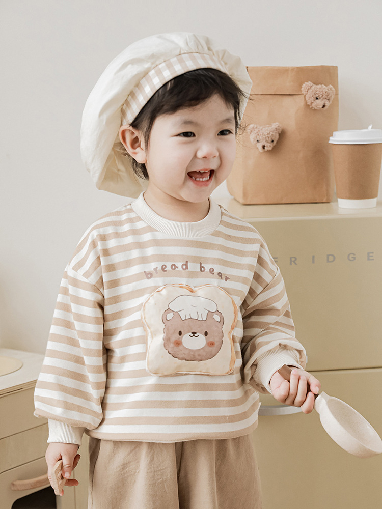 Qiu Duo Meng Children's Bread Bear Overalls Baby Cartoon Sweater Set 2025 Spring and Autumn Girls Casual Pants