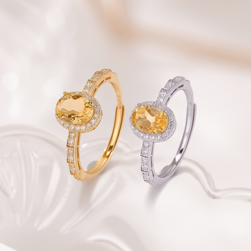 Nhẫn nữ bạc S925 mạ vàng đính đá crystal hình vuông, kiểu mở điều chỉnh size — Loại bạc