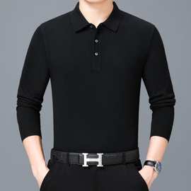 高档山羊绒体恤男2025秋冬商务休闲中年爸爸上衣免烫宽松男装T恤