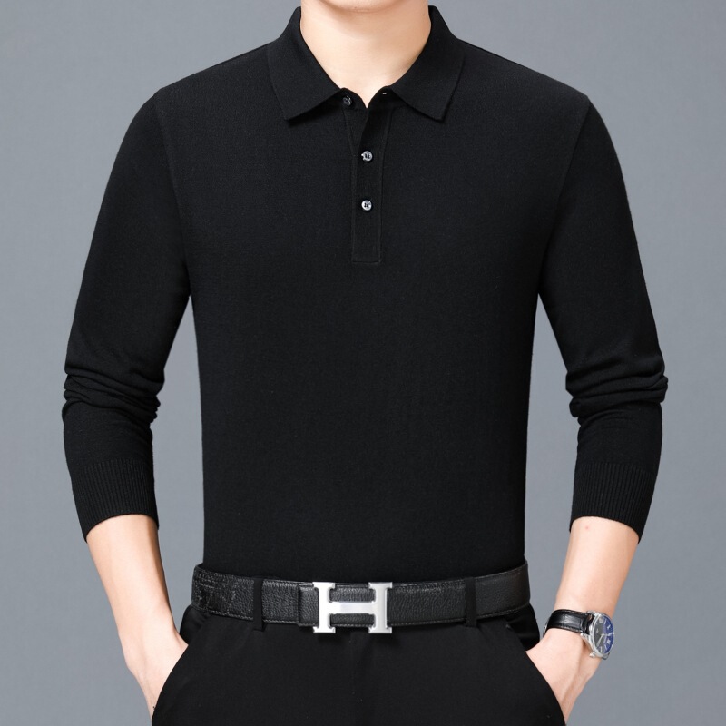 High-End Cashmere T-Shirt for Men 2025 Autumn and Winter Business Casual Middle-Aged Dad Tops No-Iron Loose Men's T-Shirt