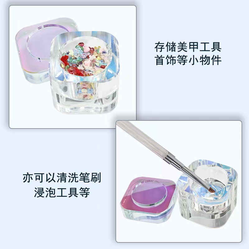 Nuevo tipo de alta calidad engrosado con tapa cuadrada taza de cristal anticolisión taza de lavado de lápiz de cristal líquido taza de manicuras