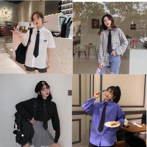 Black Student Lazy Man Collarless Zipper Shirt Tie College Style Japanese Business Necktie for Men and Women